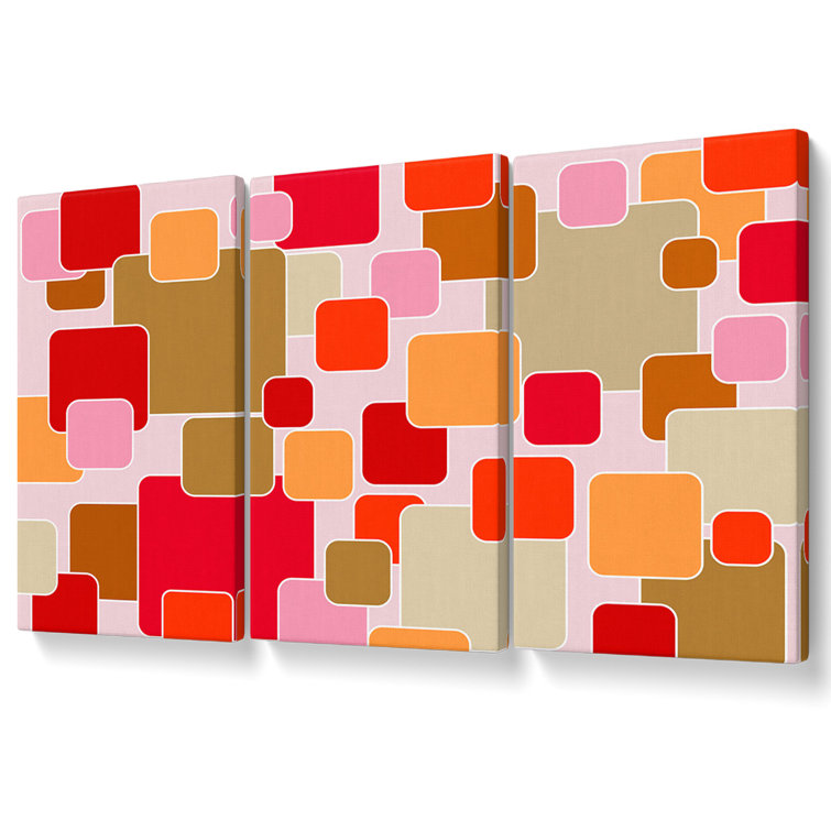 Ivy Bronx Colour of Squares 3 Piece Wrapped Canvas Graphic Art